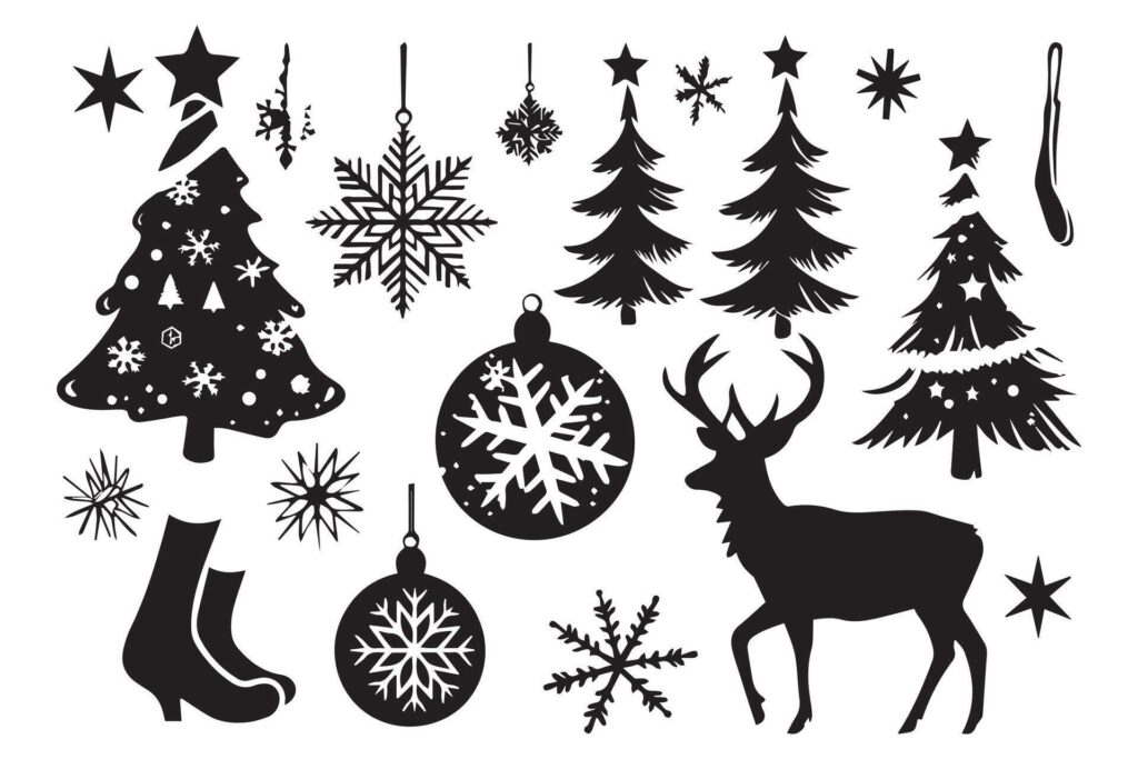 Christmas elements black silhouette icons set free design Stock Free