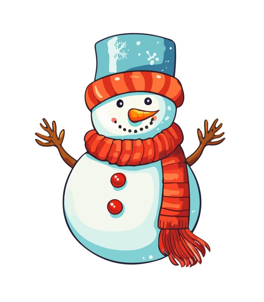 Snowman with a scarf, gloves and hat isolated in a white background in cartoon watercolor style. Flat design. Vector illustration. Free Vector