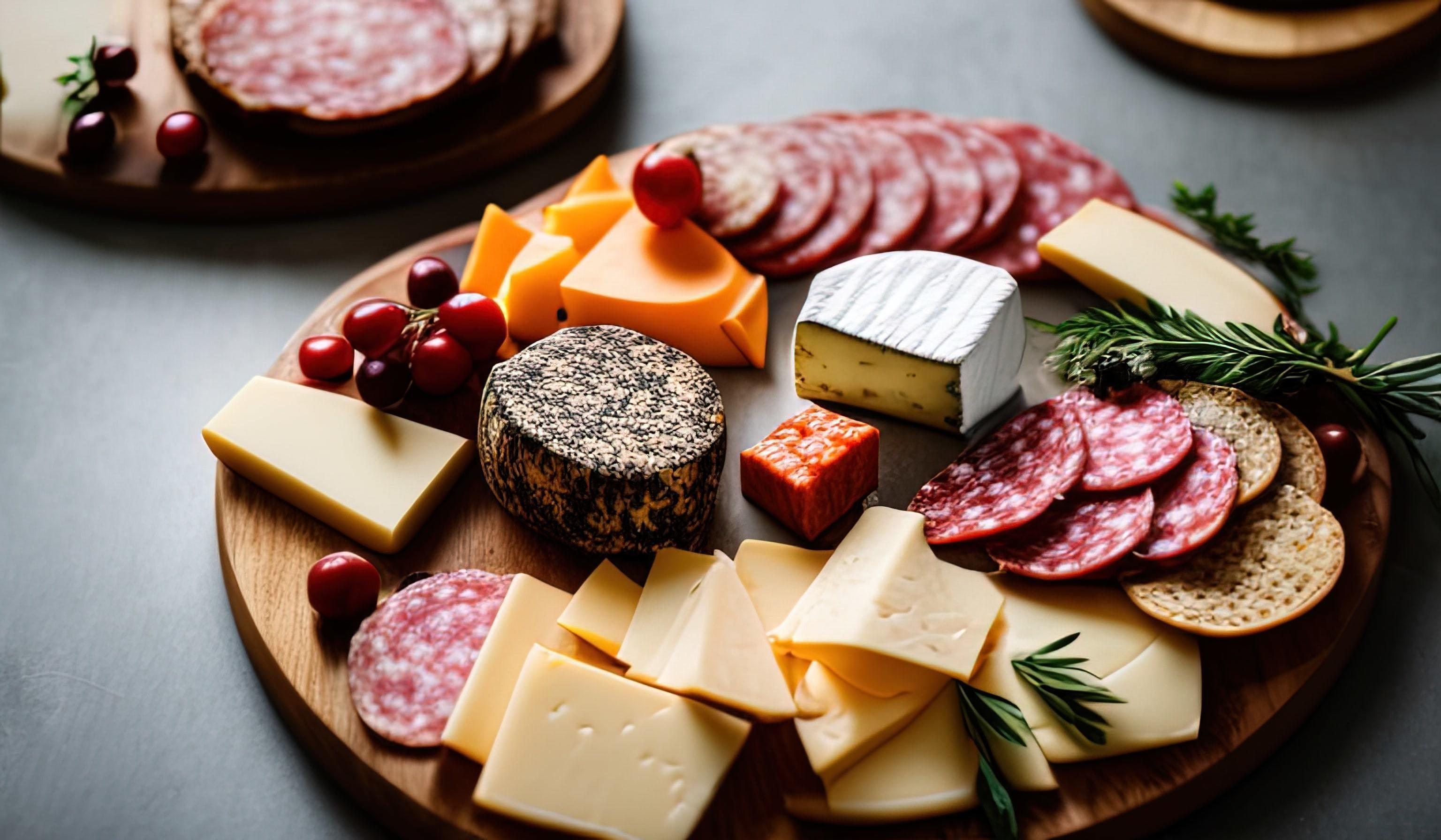 rofessional food photography close up of a Cheese and charcuterie board sitting on top of a table Stock Free