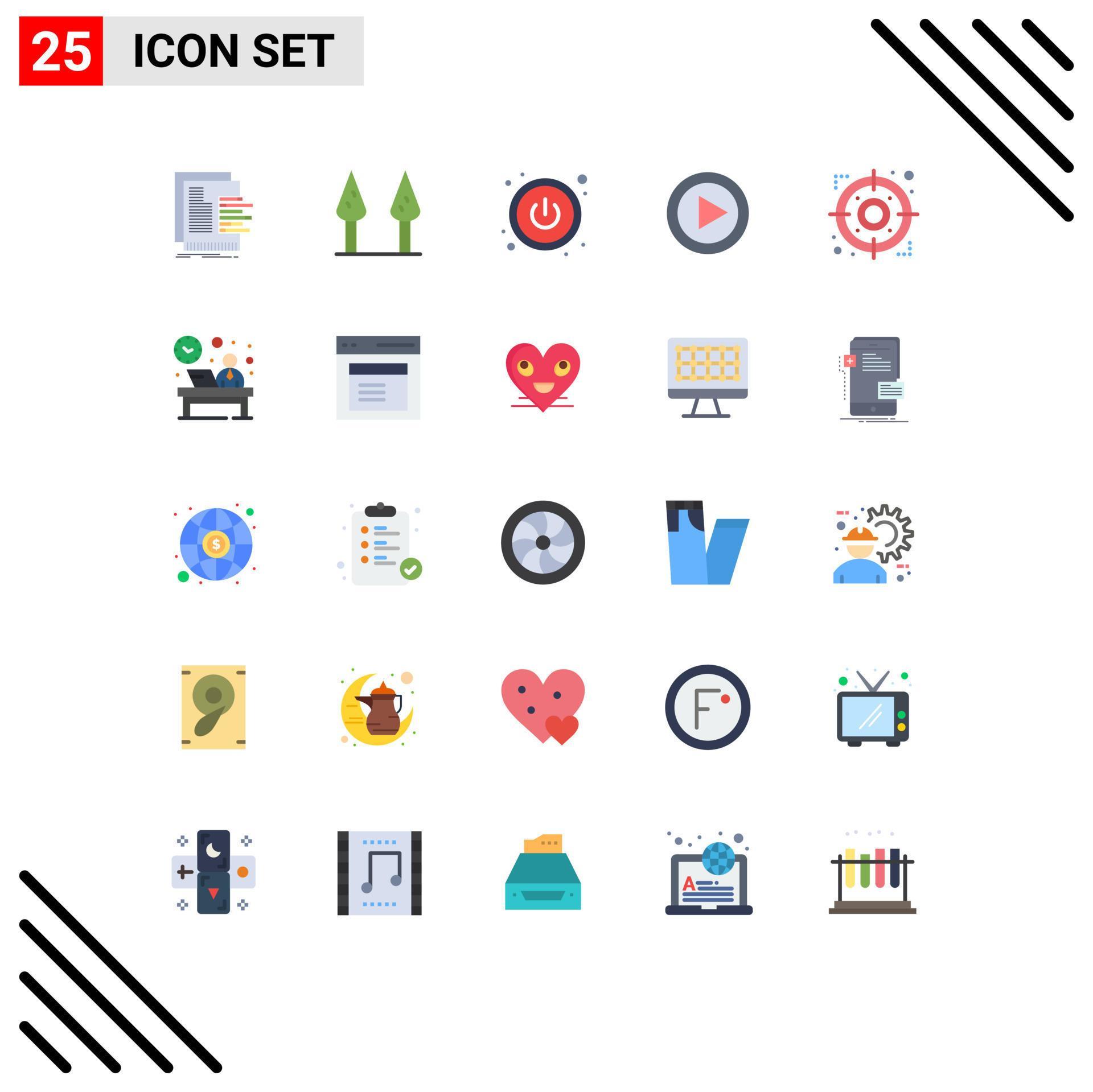 25 User Interface Flat Color Pack of modern Signs and Symbols of focus strategy switch arrow play Editable Vector Design Elements Stock Free