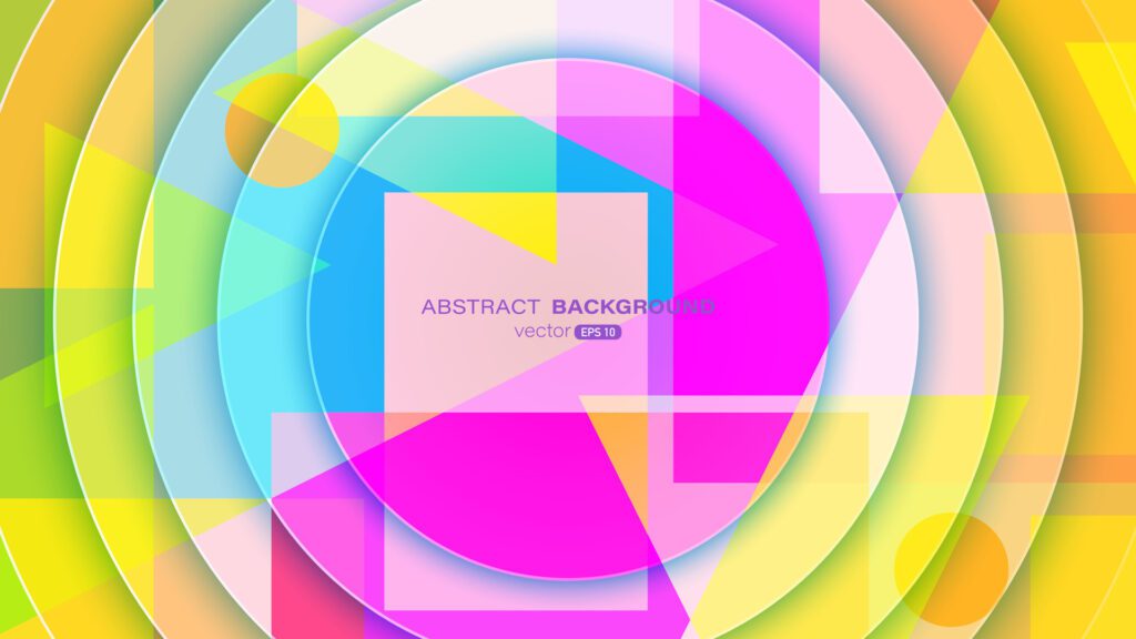 Abstract background decoration with colorful geometric shapes and shadow circles overlapping. Modern vector template design Free Vector