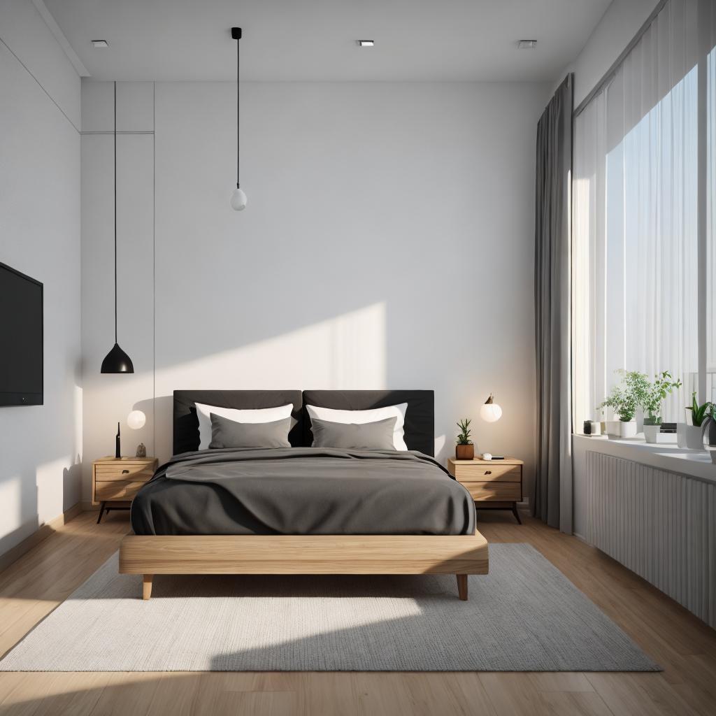 Minimalistic bedroom render by by @ai_generated