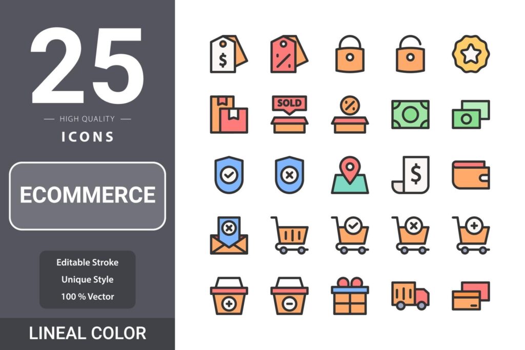 
									Ecommerceicon pack for your web site design, logo, app, UI. Ecommerce icon lineal color design Stock Free