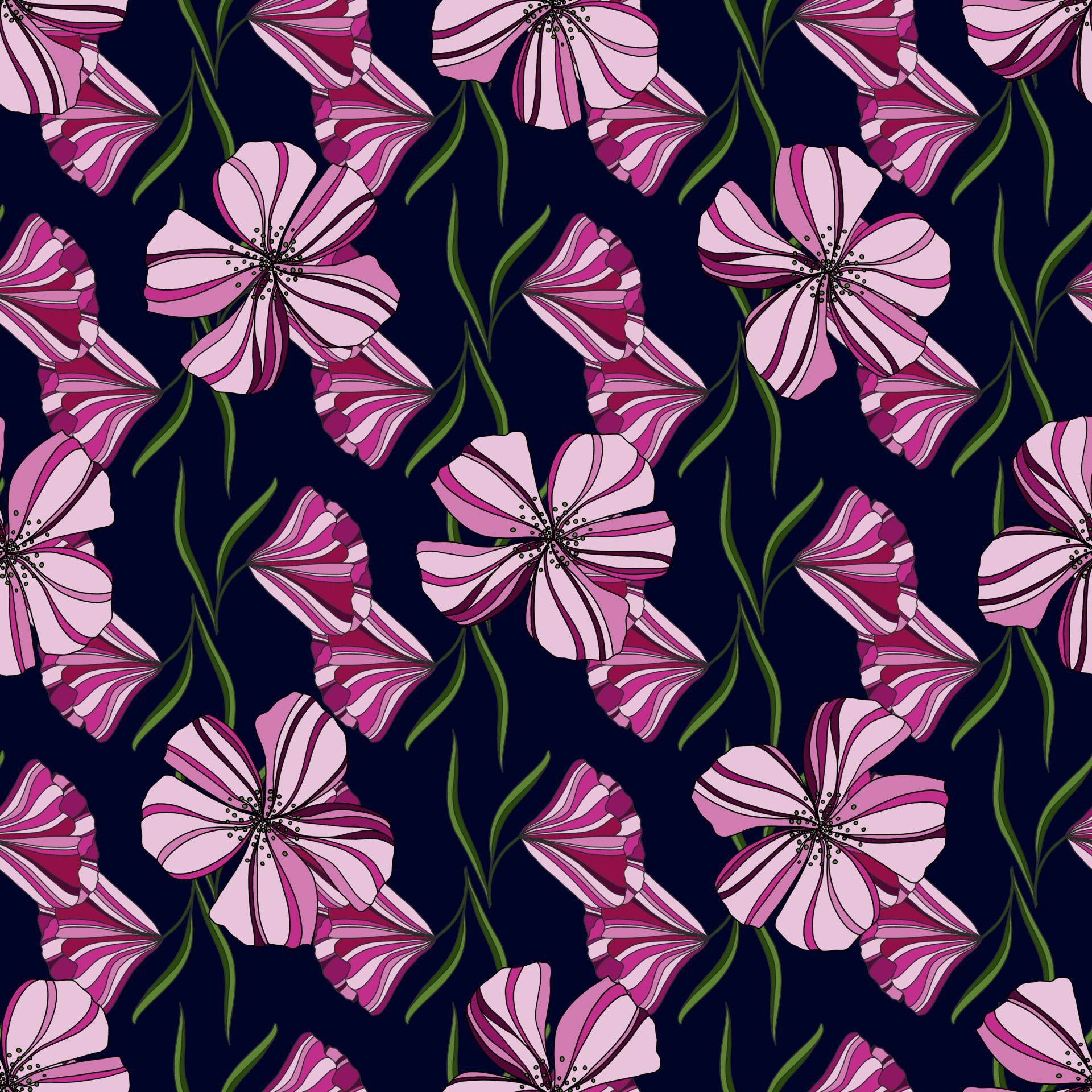 Seamless repeat pattern with flowers and leaves Free Vector