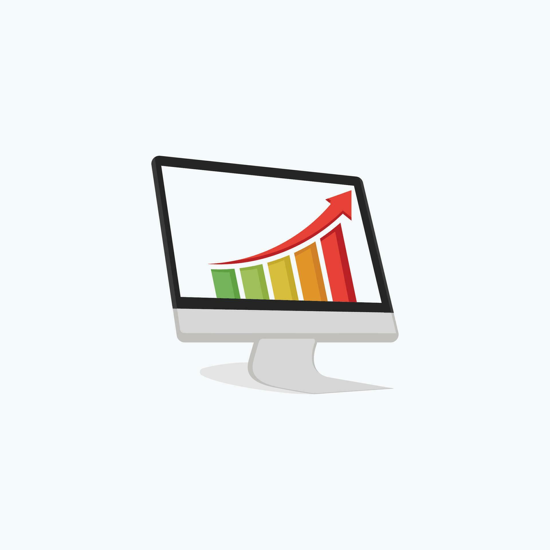 Vector screen of computer bar graph growth with up arrow illustration Stock Free