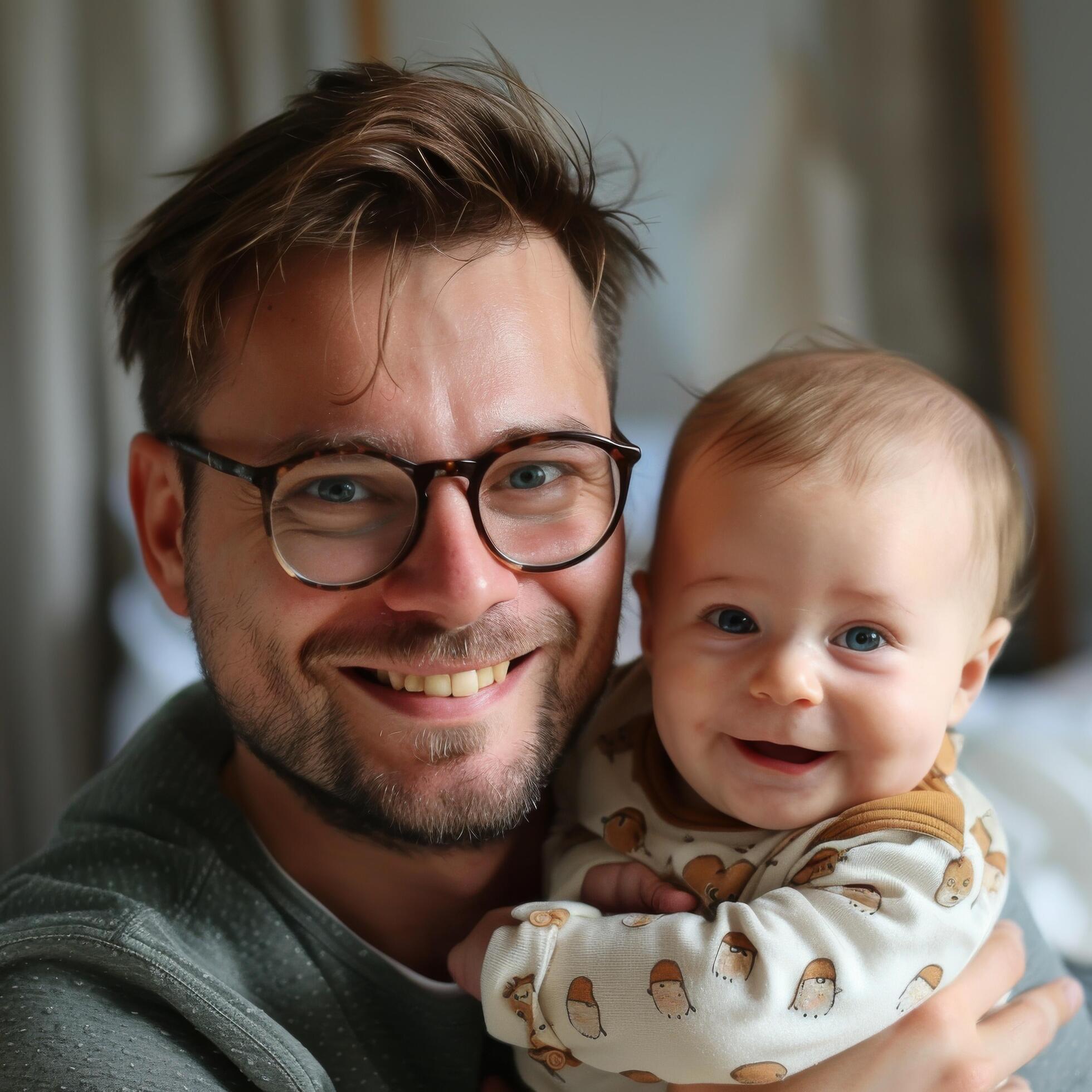 Happy young father holding a smiling baby suitable for family-focused content Stock Free