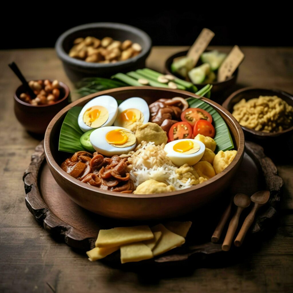 Gado-gado indonesian traditional food. Mix from boiled or steam vegetable served with peanut sauce concept by AI Generated Stock Free