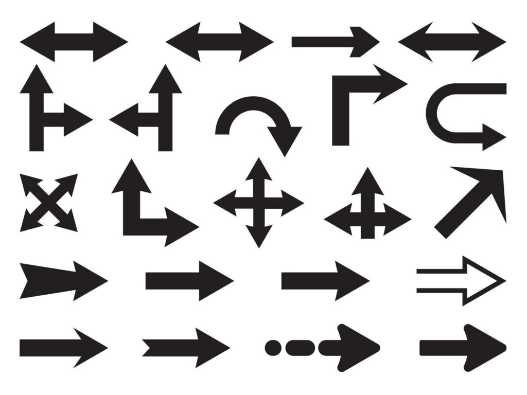 Collection of simple vector black arrows. Stock Free