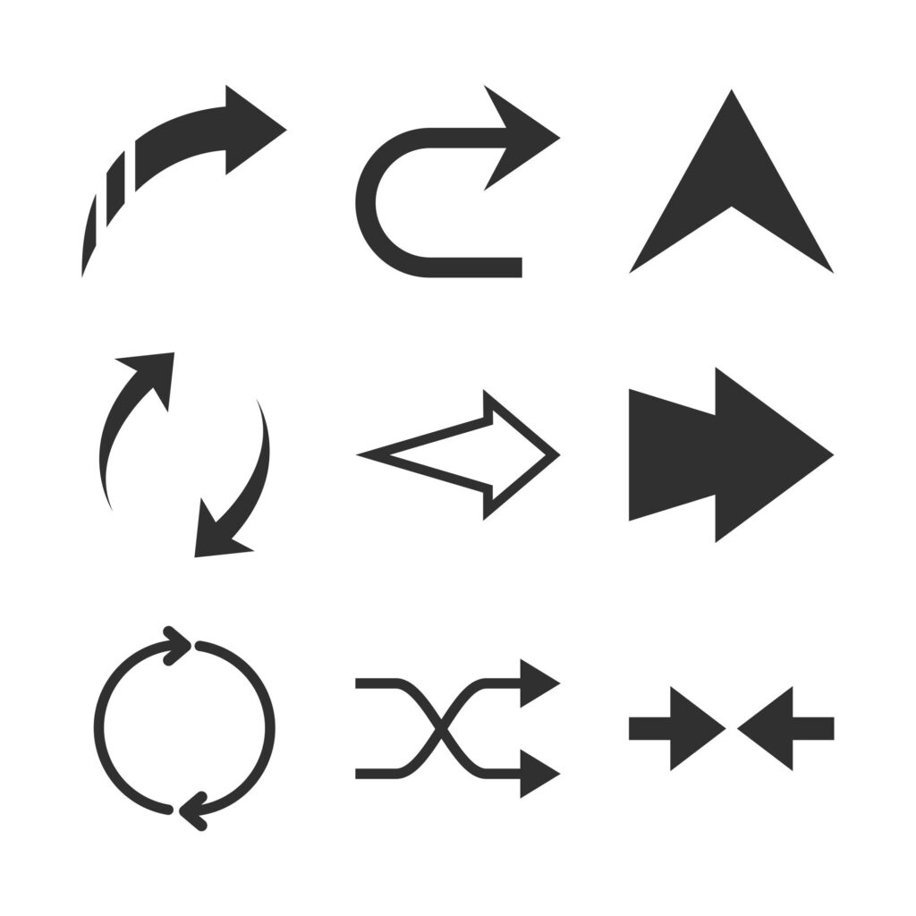 arrows direction guide cursor web navigation icons set silhouette style Stock Free