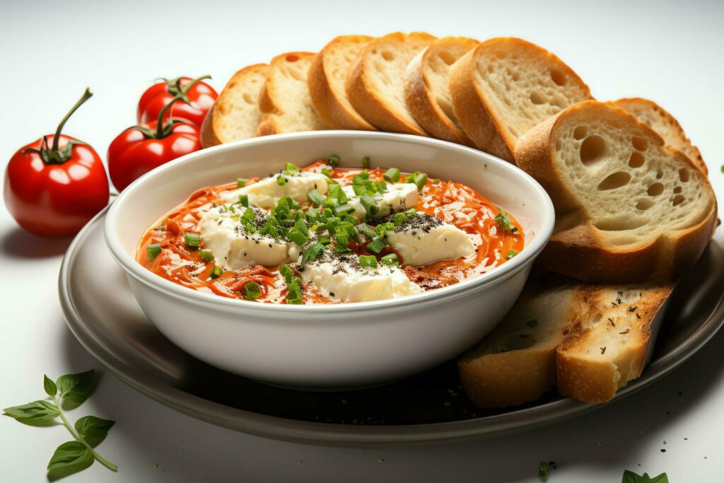 A delicious tomato soup food in a bowl. Winter food and healthy protein soup meal concept by AI Generated Stock Free