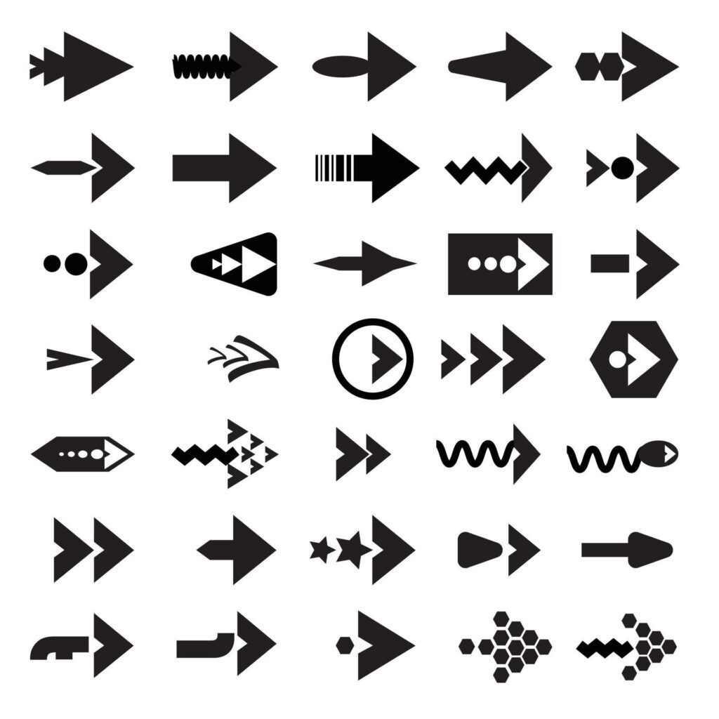 Arrows big black set icons. Arrow icon. Arrow vector collection. Arrow. Cursor. Modern simple arrows. Vector illustration Stock Free