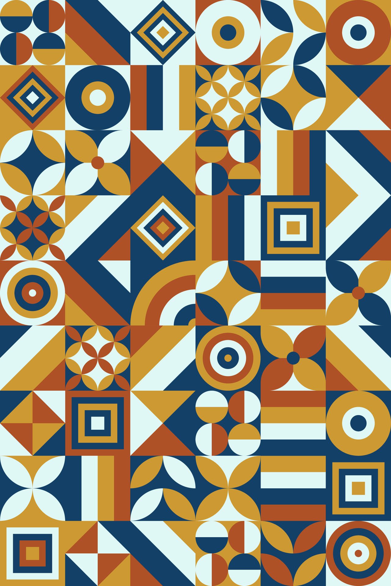 Seamless pattern with abstract geometric shapes. Bauhaus with retro color background. Modern style texture. Free Vector