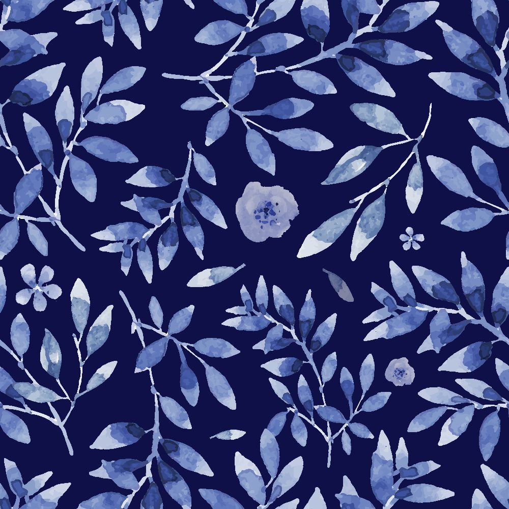 Watercolor Blue Floral Seamless Pattern Free Vector