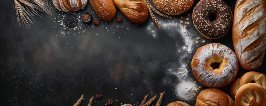 Freshly Baked Bread and Pastries Arranged on a Black Background Stock Free