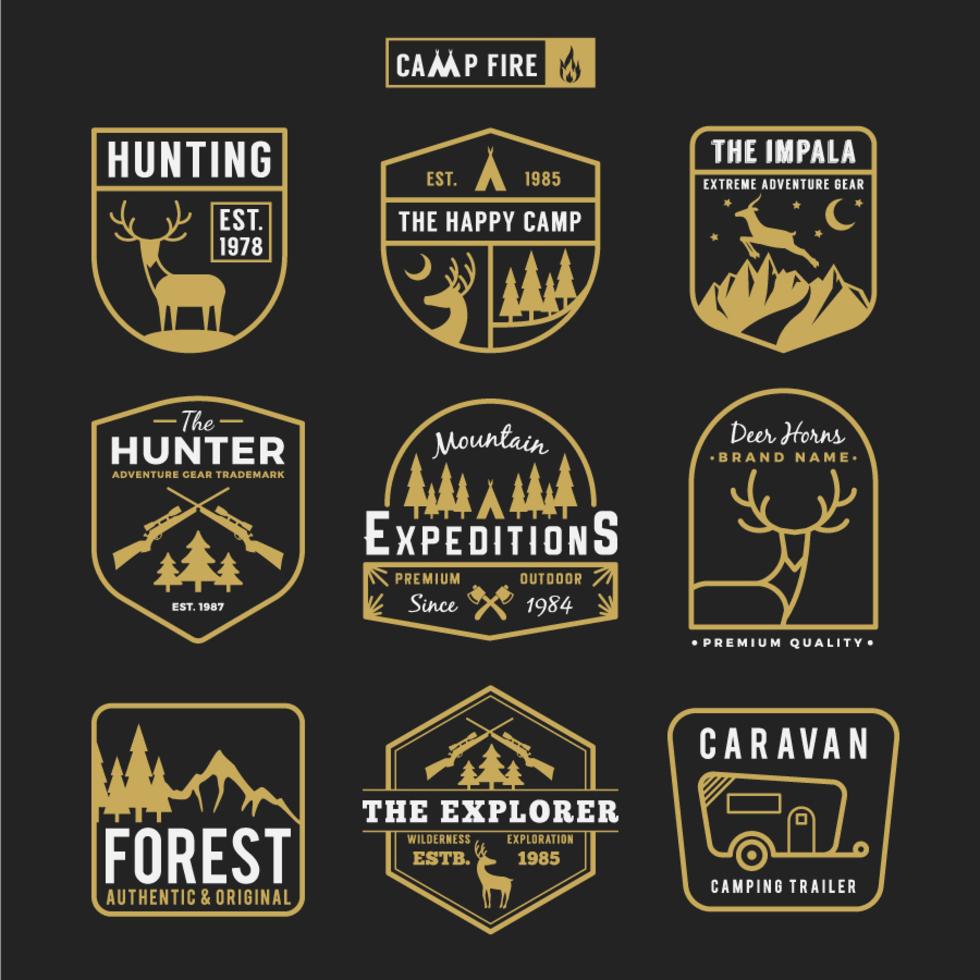 Set of camping outdoor and adventure gears badge logo Stock Free