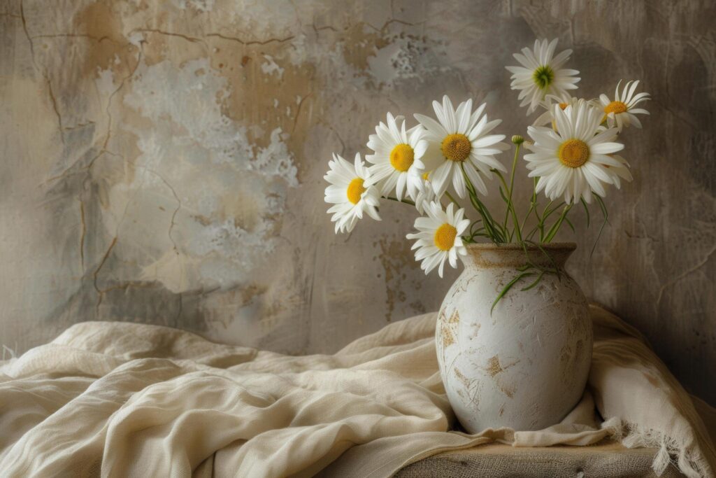 Daisy Flowers in a Vase on Vintage Background Free Photo