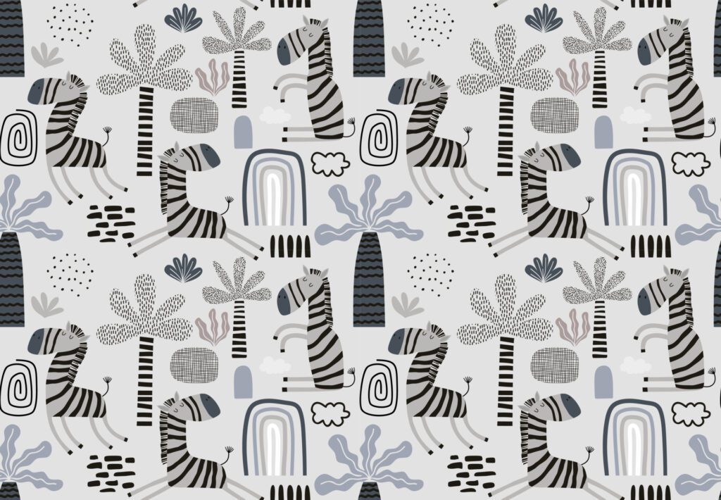 Childish seamless pattern with cute zebras Free Vector