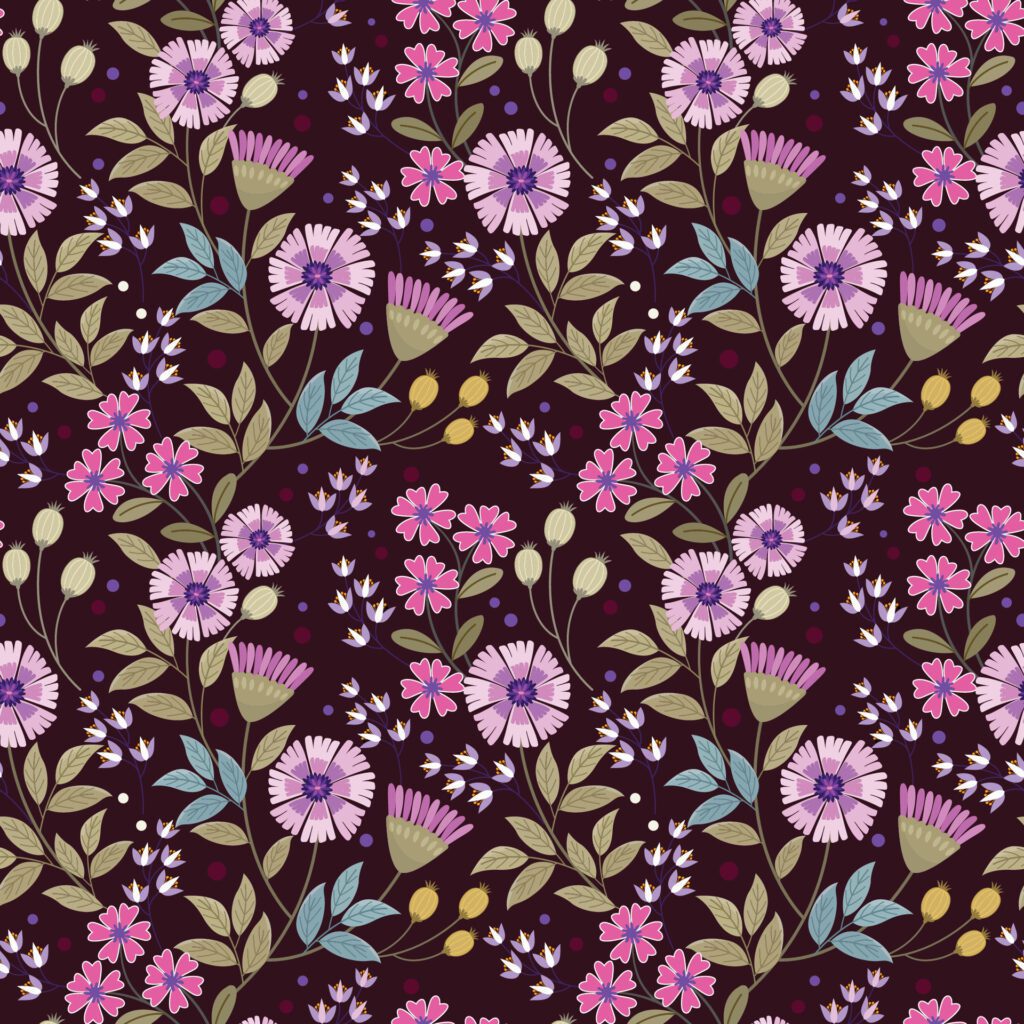 Beautiful blooming flowers on purple color background. Free Vector