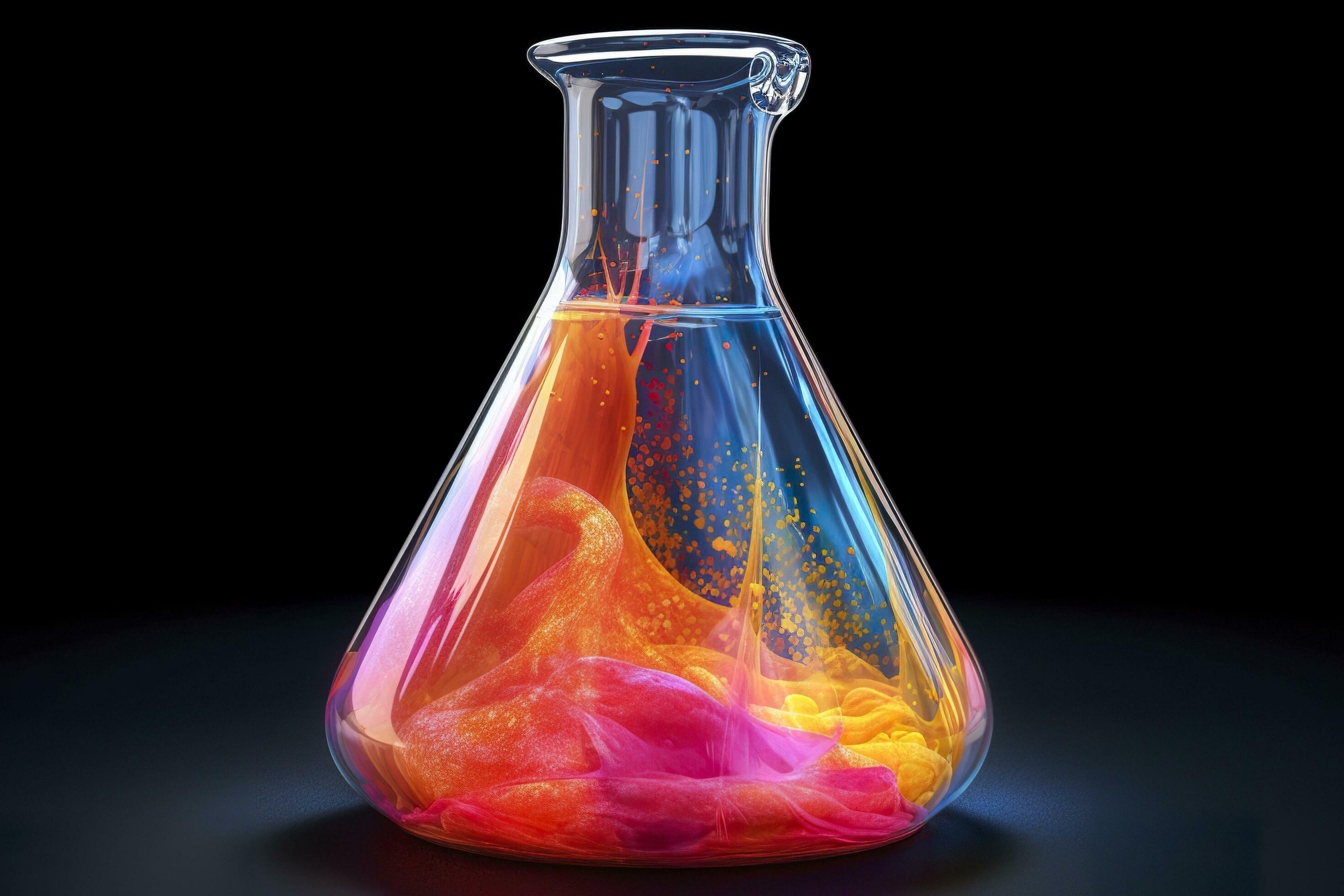 Close Up of a Science Beaker Filled with Multi Colored Liquids. AI Generative Stock Free