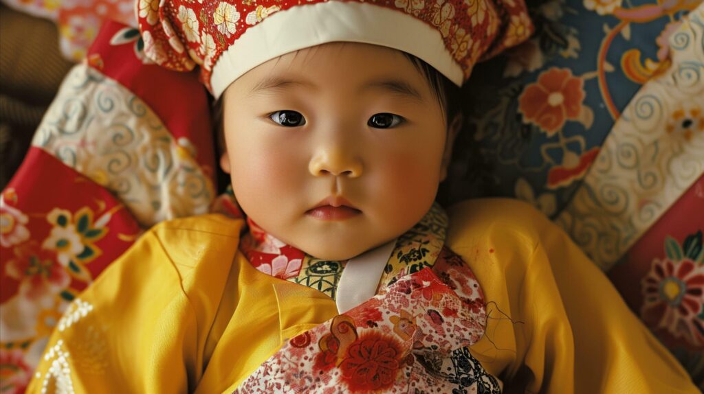 
									Asian baby is wearing a traditional dress. Generative AI Free Photo