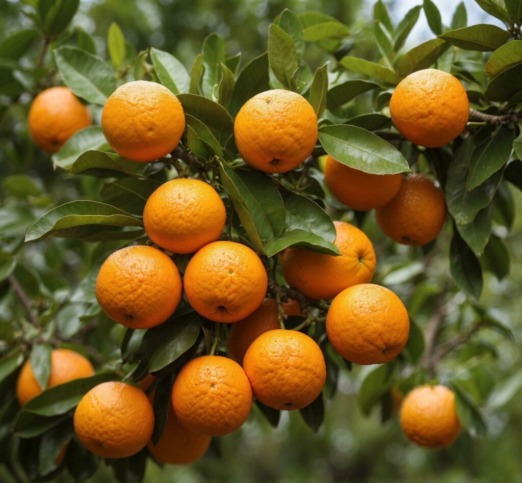 Ripe tangerines with leaves on wooden background. Top view. Free Photo