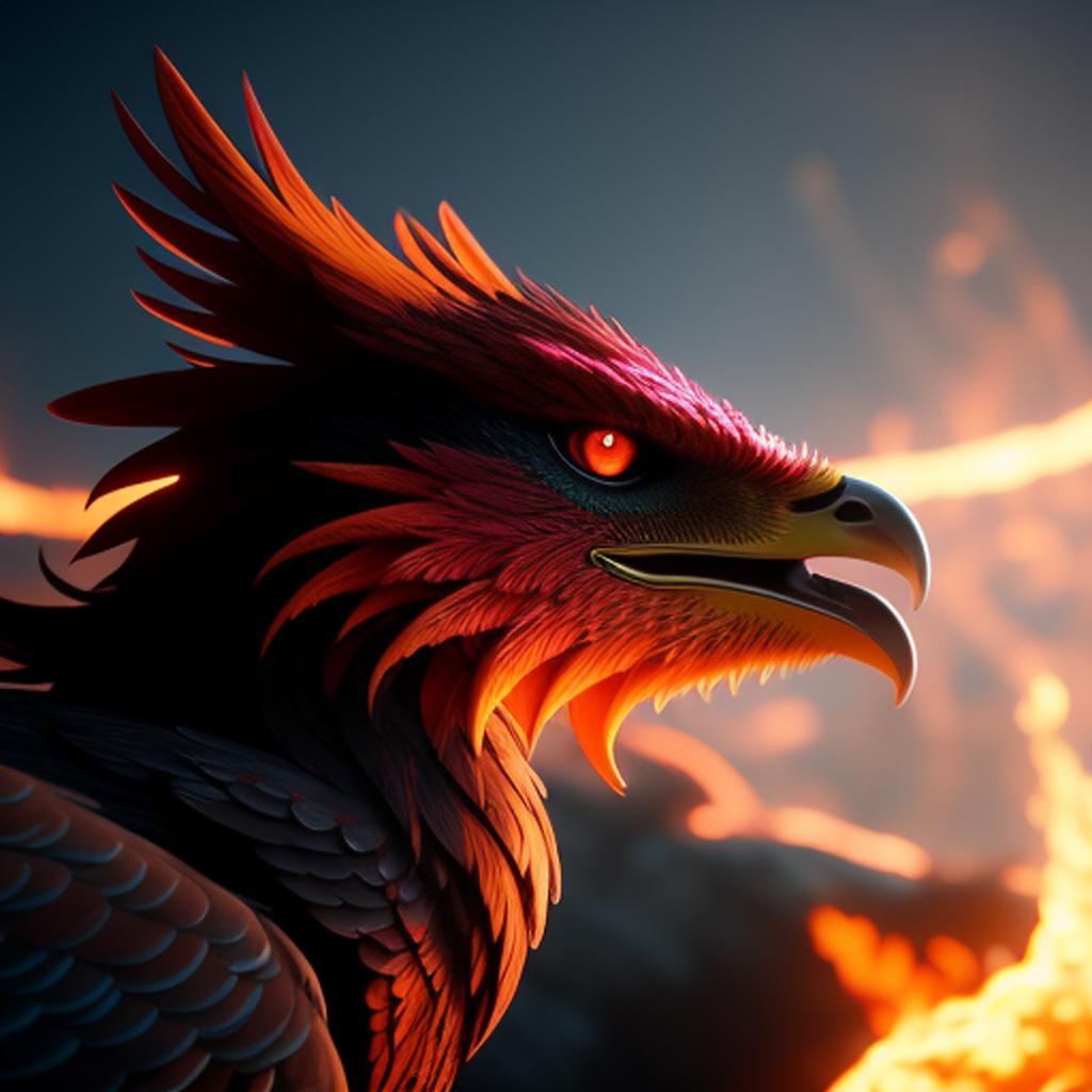 Close up of phoenix by @ai_generated