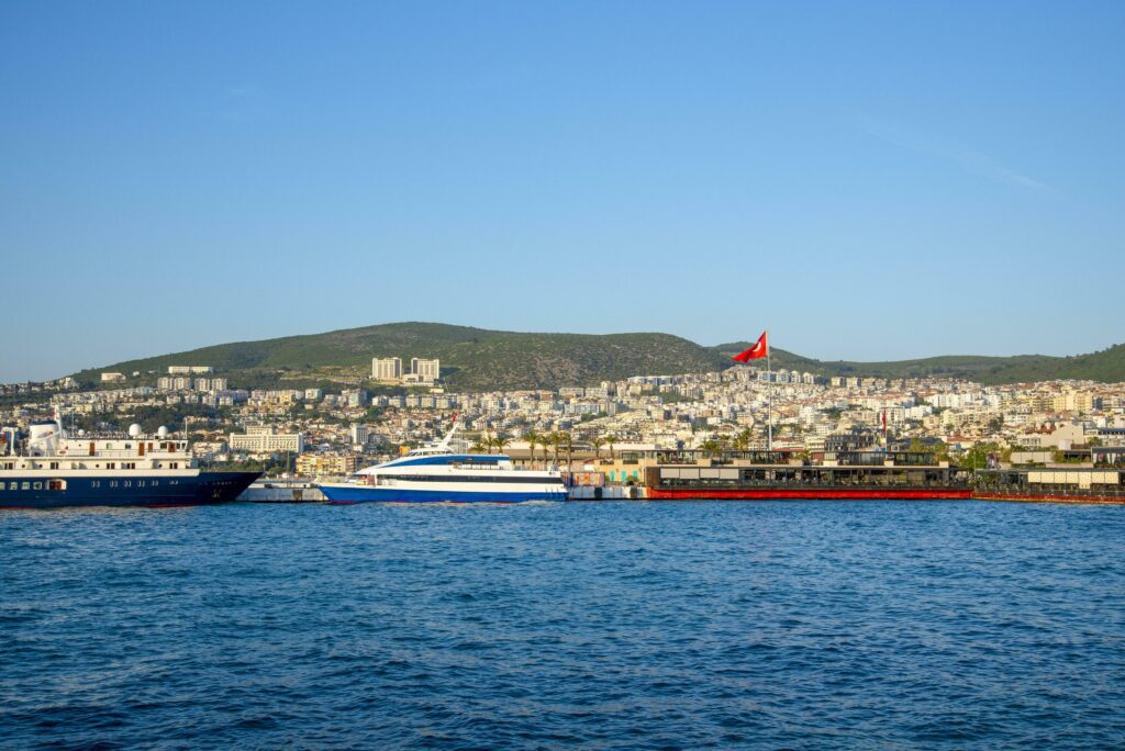 Ships in Kusadasi moored on a summer and sunny day. Stock Free