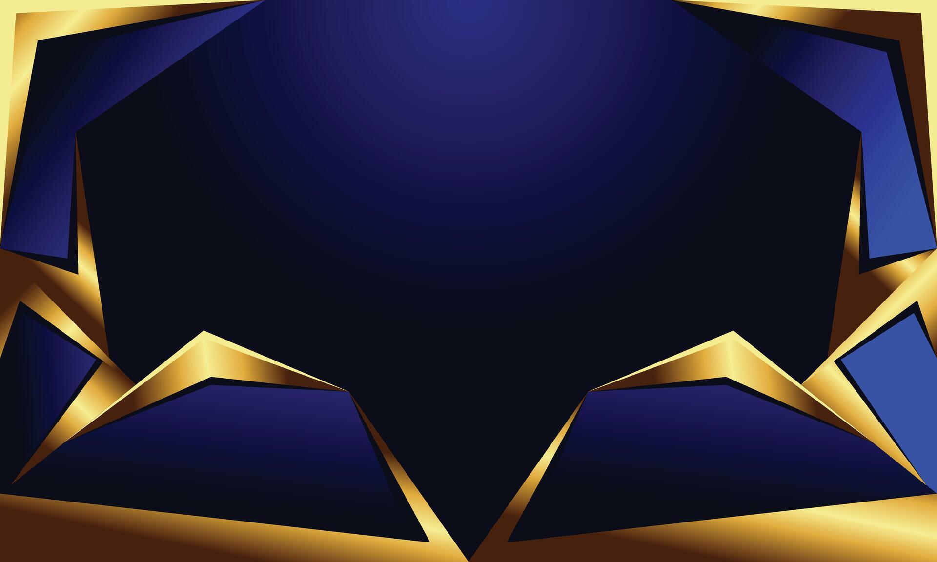 Geometric shape with gold arrow bar on crossed lines and dark blue background Stock Free