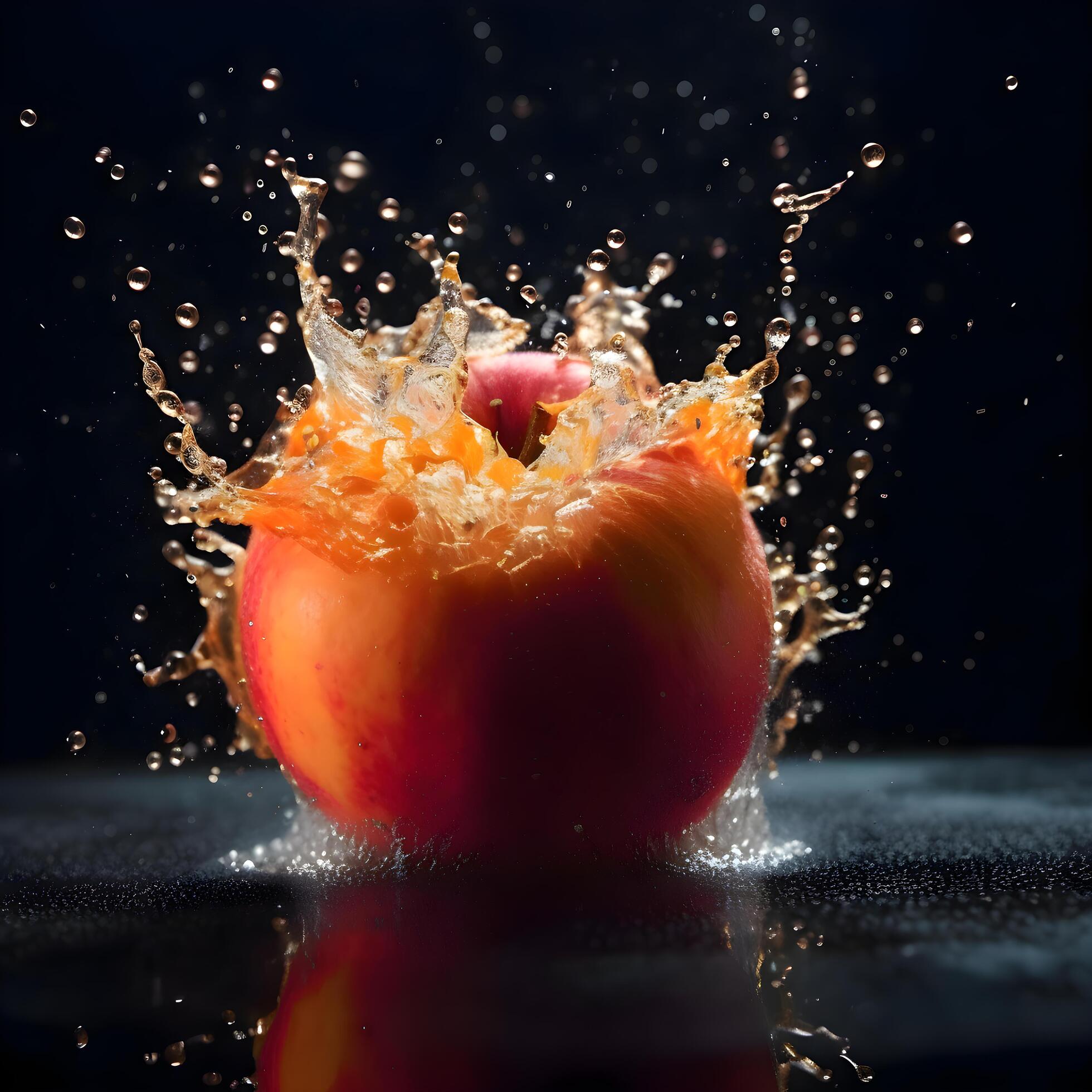 Fruit splashing into water on a black background. Healthy food., Image Stock Free