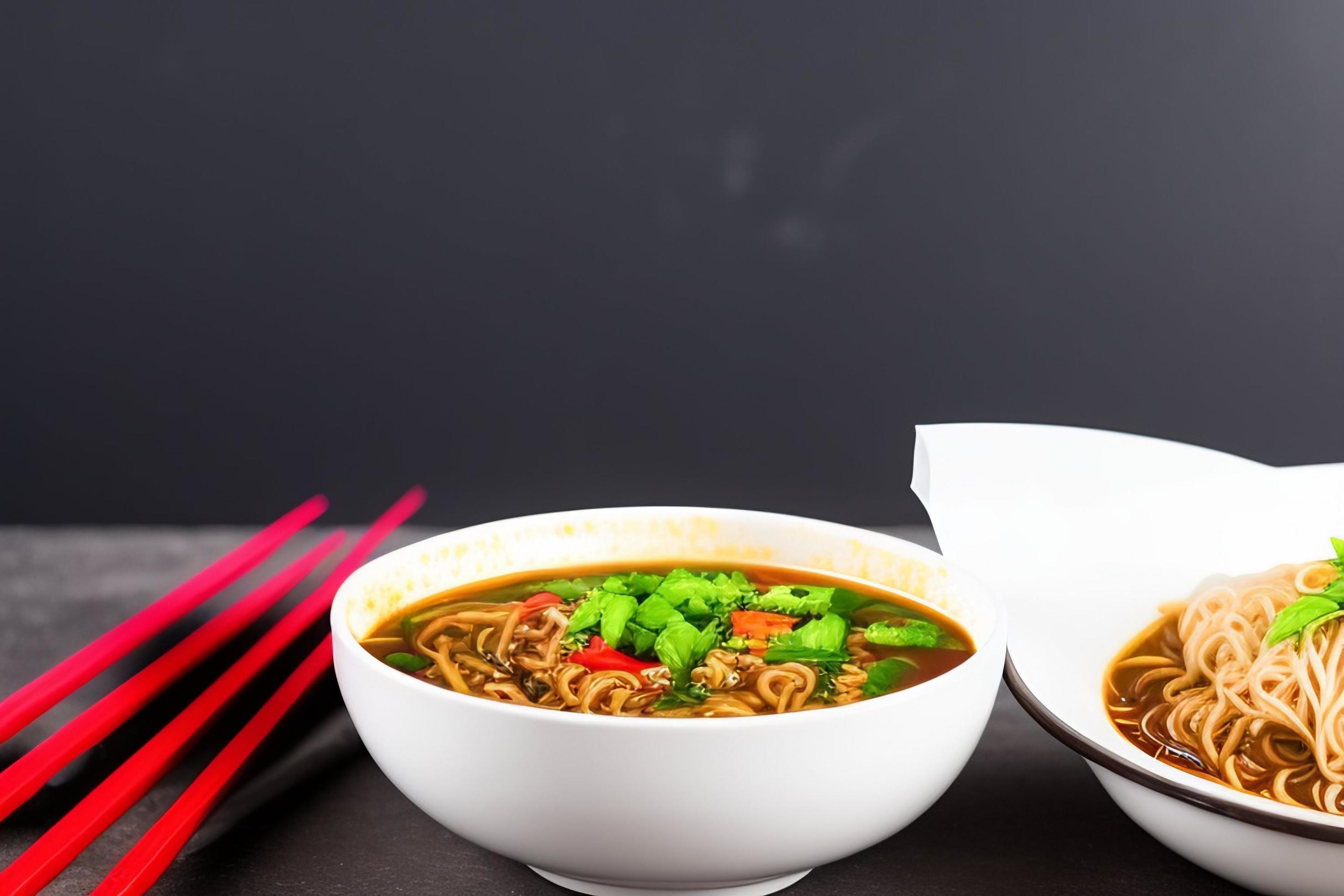 Delicious noodles. Fast food meal with appetizing pasta and chopsticks. Stock Free