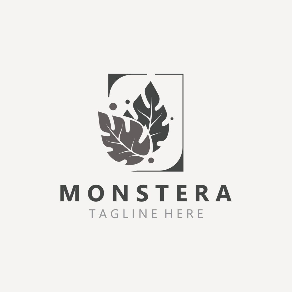 Monstera deliciosa leaf nature logo design, flat plant icon design illustration template Stock Free