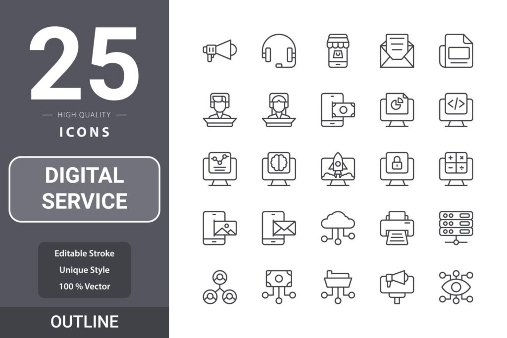 Digital Service icon pack for your web site design, logo, app, UI Stock Free