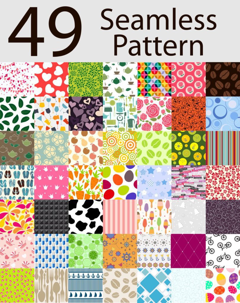 Seamless Pattern 49 Set Vector Illustration Free Vector