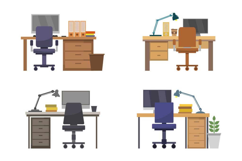 Office desks on white background Free Vector