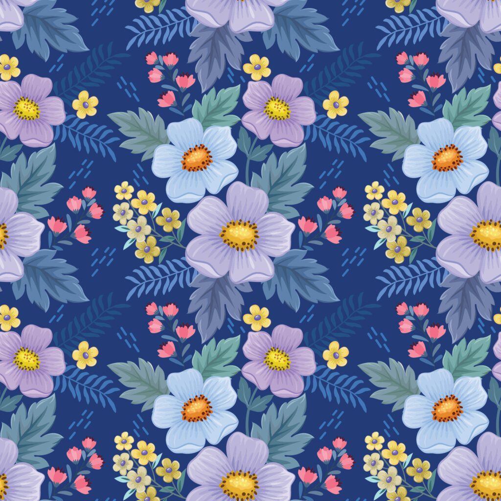 Beautiful blooming flowers on blue color background Free Vector