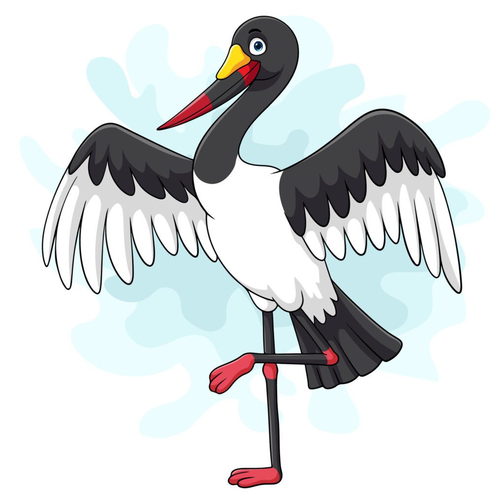 Cartoon saddlebill stork on white background Free Vector