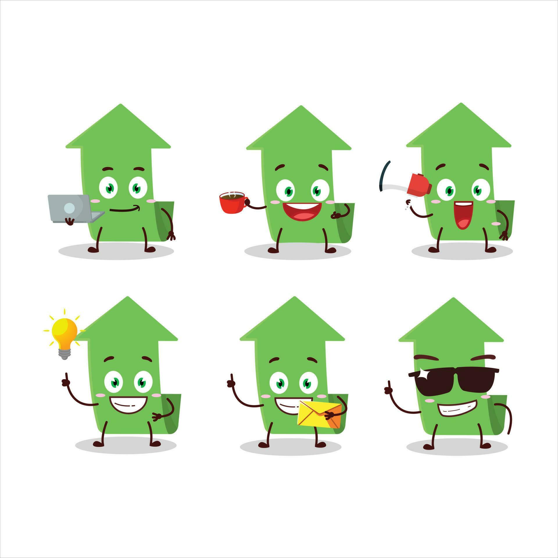 Arrow up cartoon character with various types of business emoticons Stock Free