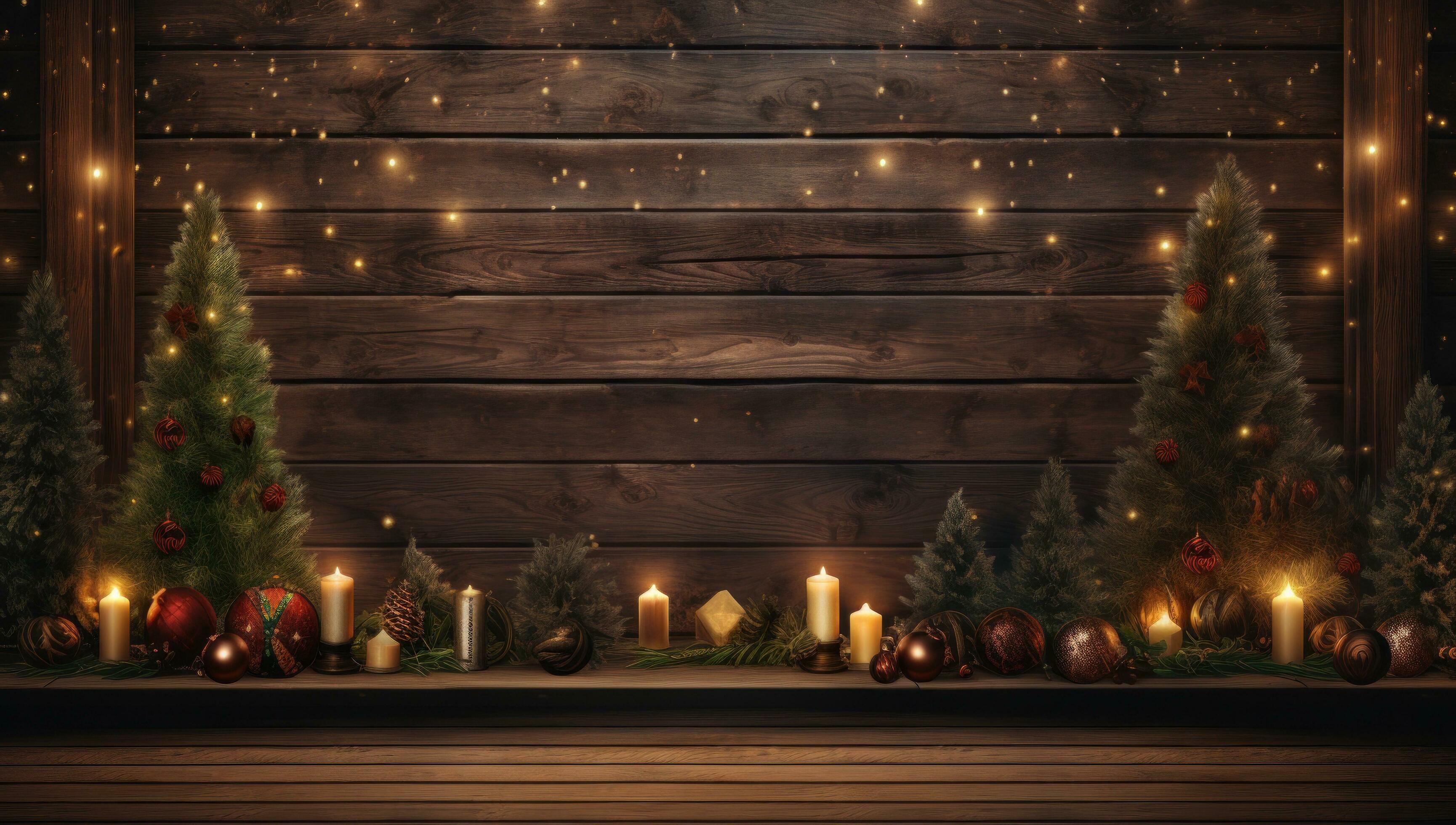 Dark Christmas wooden background Stock Free