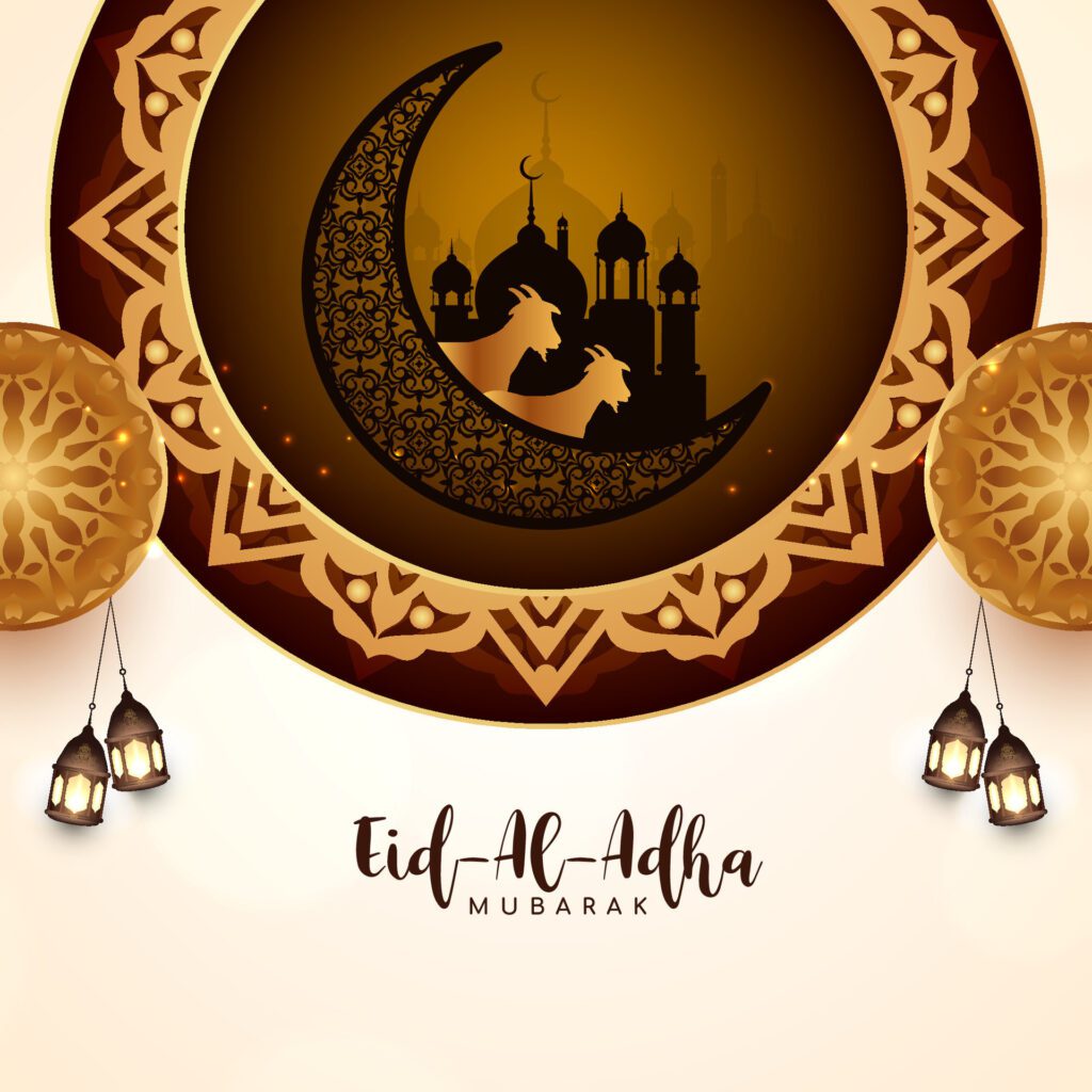 Religious Eid Al Adha mubarak Islamic festival celebration background Free Vector