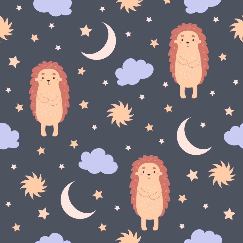 Seamless pattern with cute hedgehog for kids. Vector illustration for nursery posters, patterns, wallpapers. Free Vector