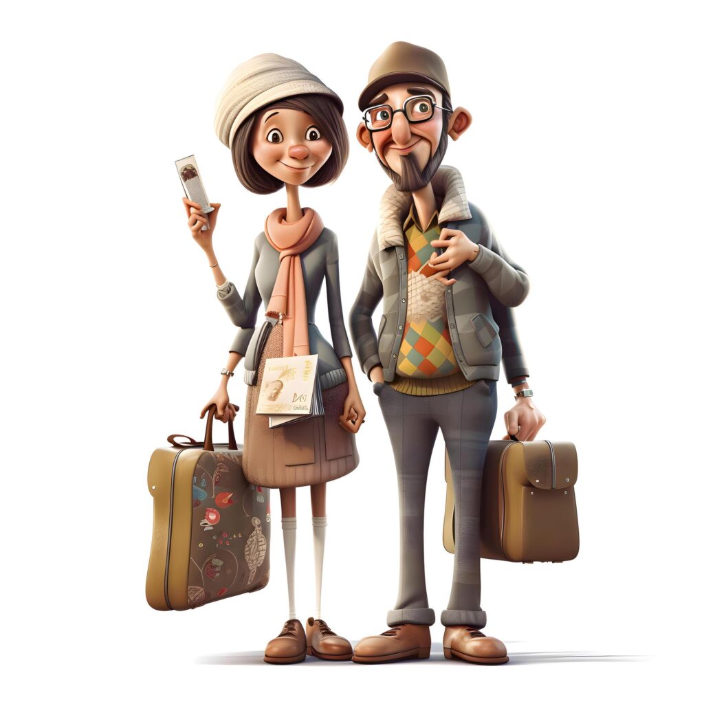 3D Render of a Boy and Girl Traveling with Backpacks, Image Stock Free