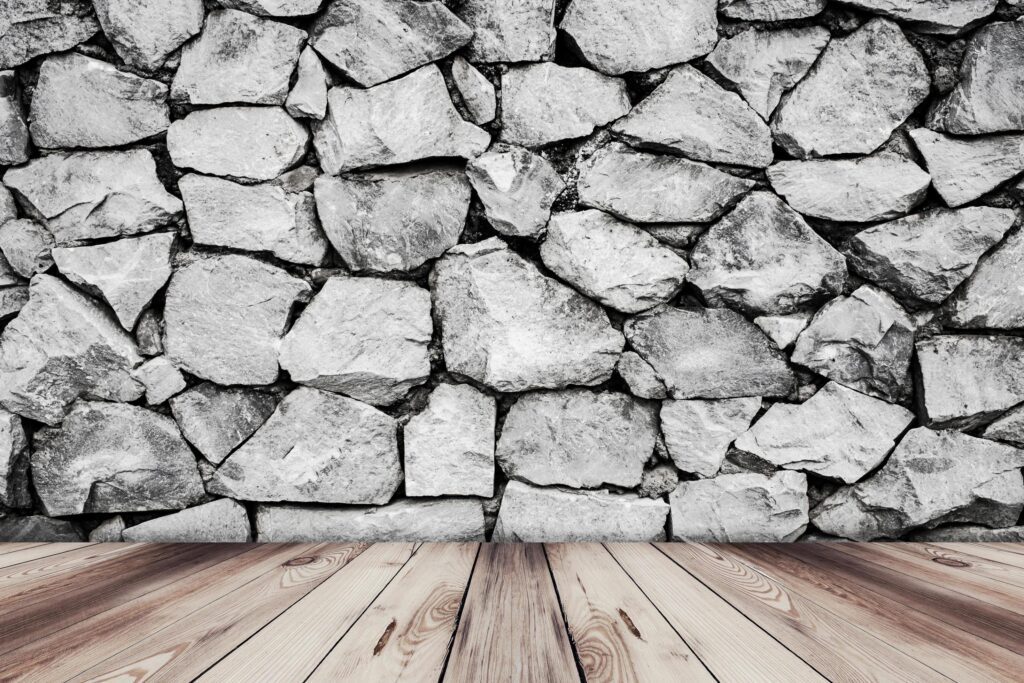 Wood floor and Stone wall background, pattern gray color of modern style Stock Free