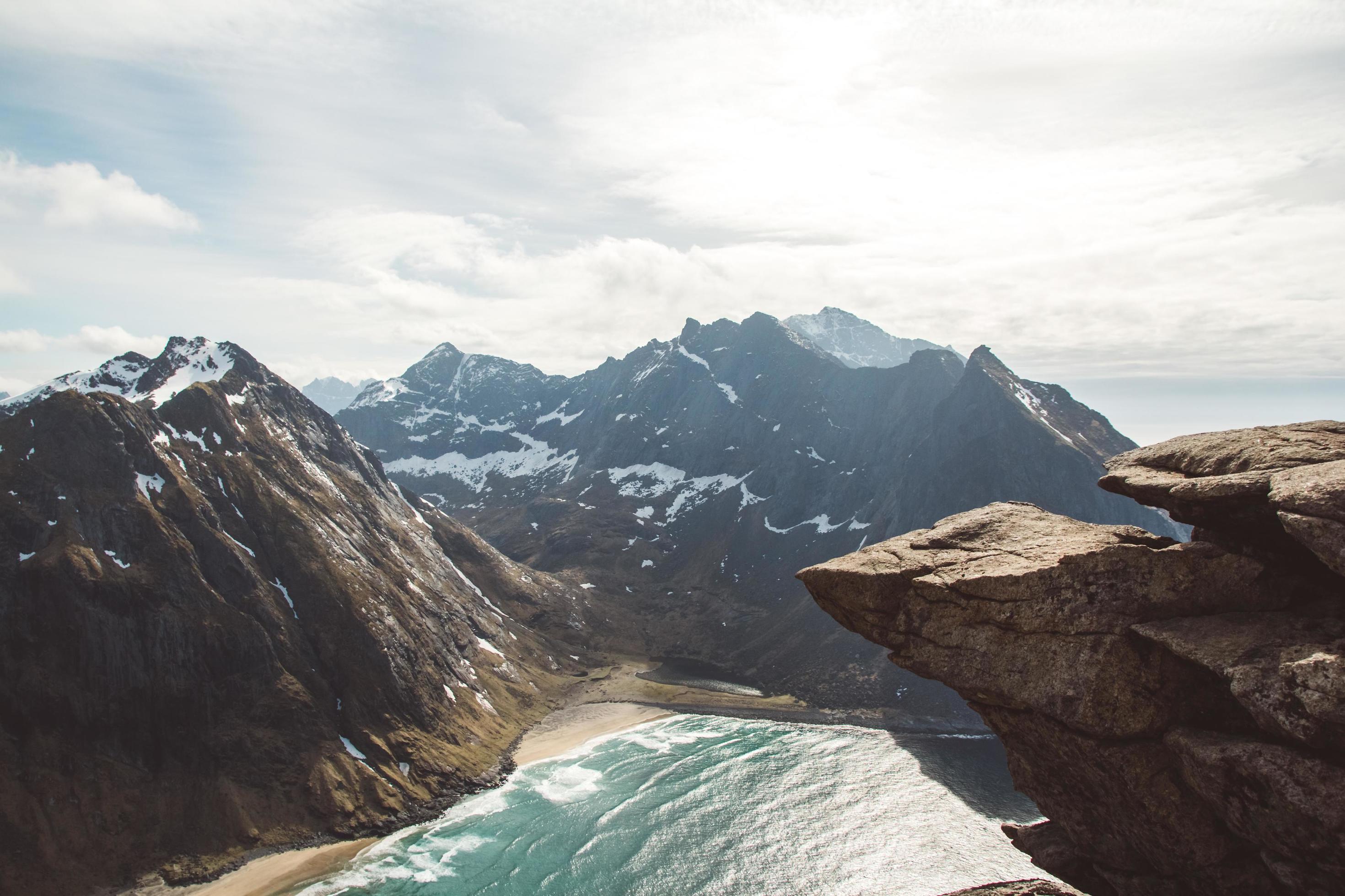 Norway mountains and landscapes on the islands Lofoten. Natural scandinavian landscape. Place for text or advertising Stock Free