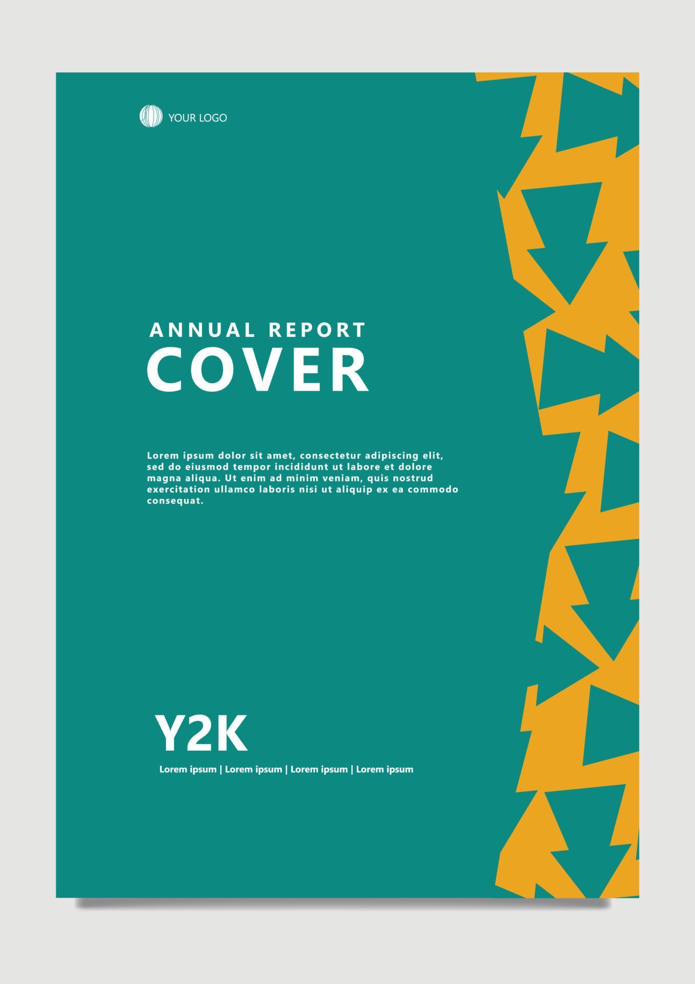 Green colored annual report design with arrow pattern. Suitable for office, school, company, organization, and government. Stock Free