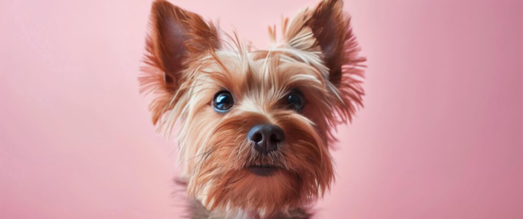 Yorkshire Terrier Puppy Looking At Camera On Pink Background Stock Free