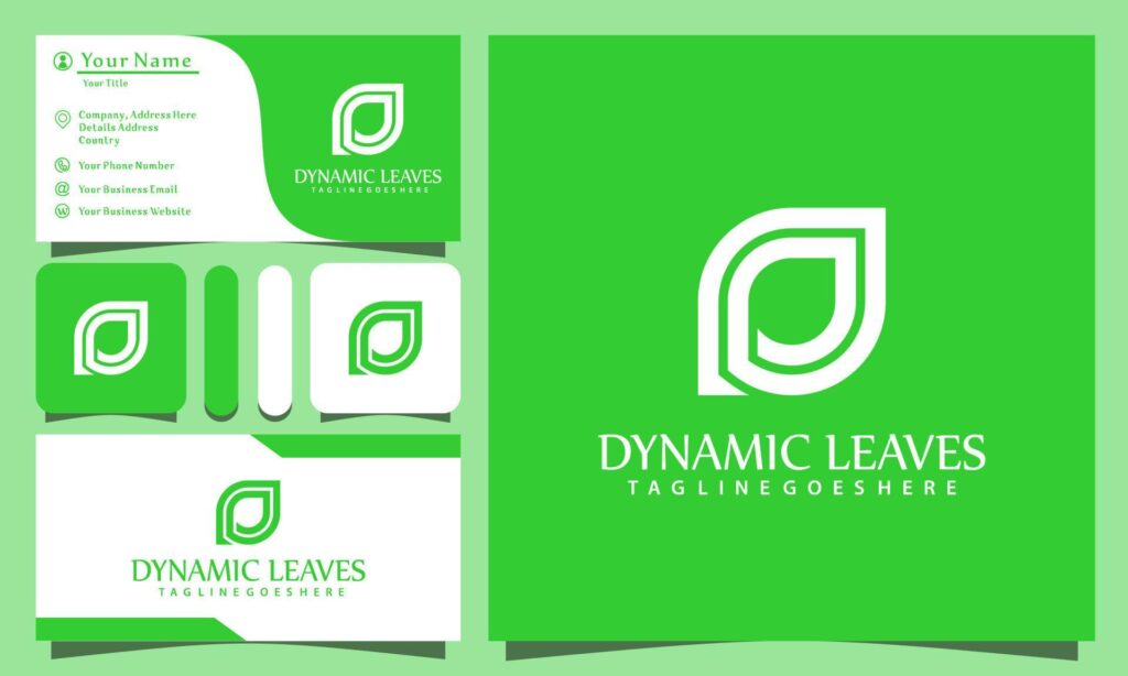 letter D dynamic green leaves logos design vector illustration with line art style vintage, modern company business card template Stock Free