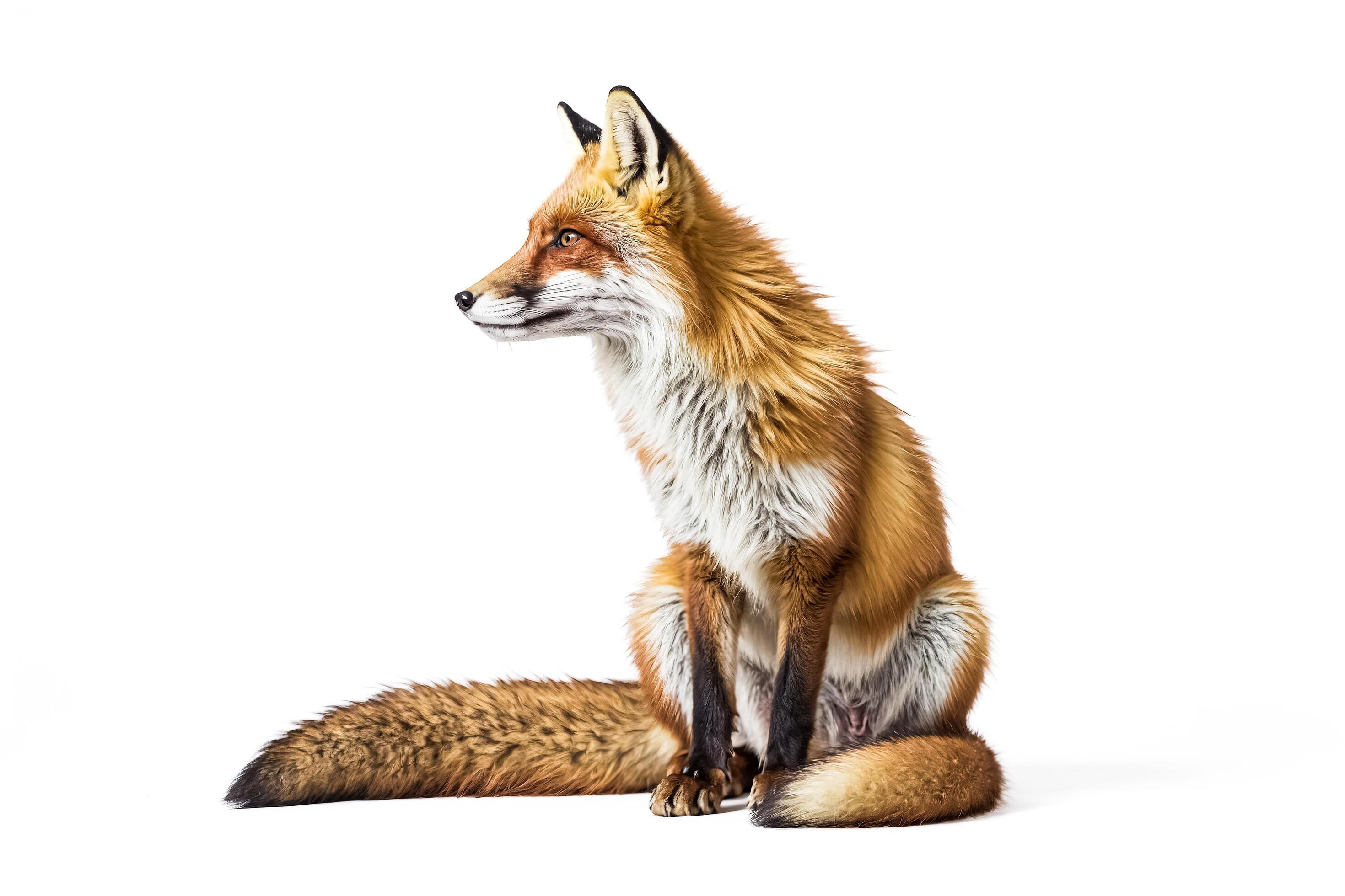 Red Fox Sitting on White Background Stock Free