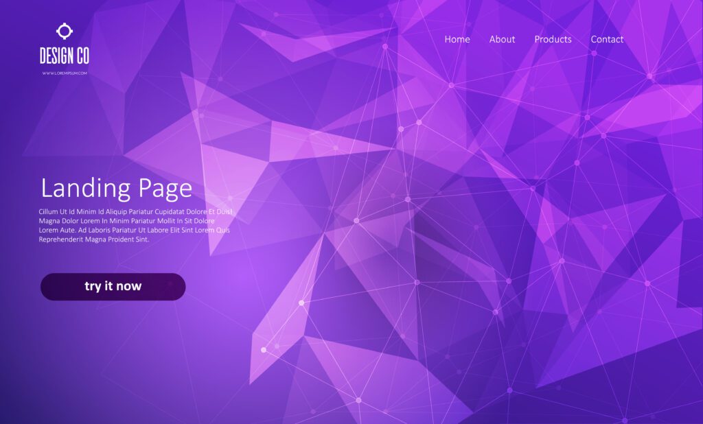 Abstract website landing page with low poly design Free Vector