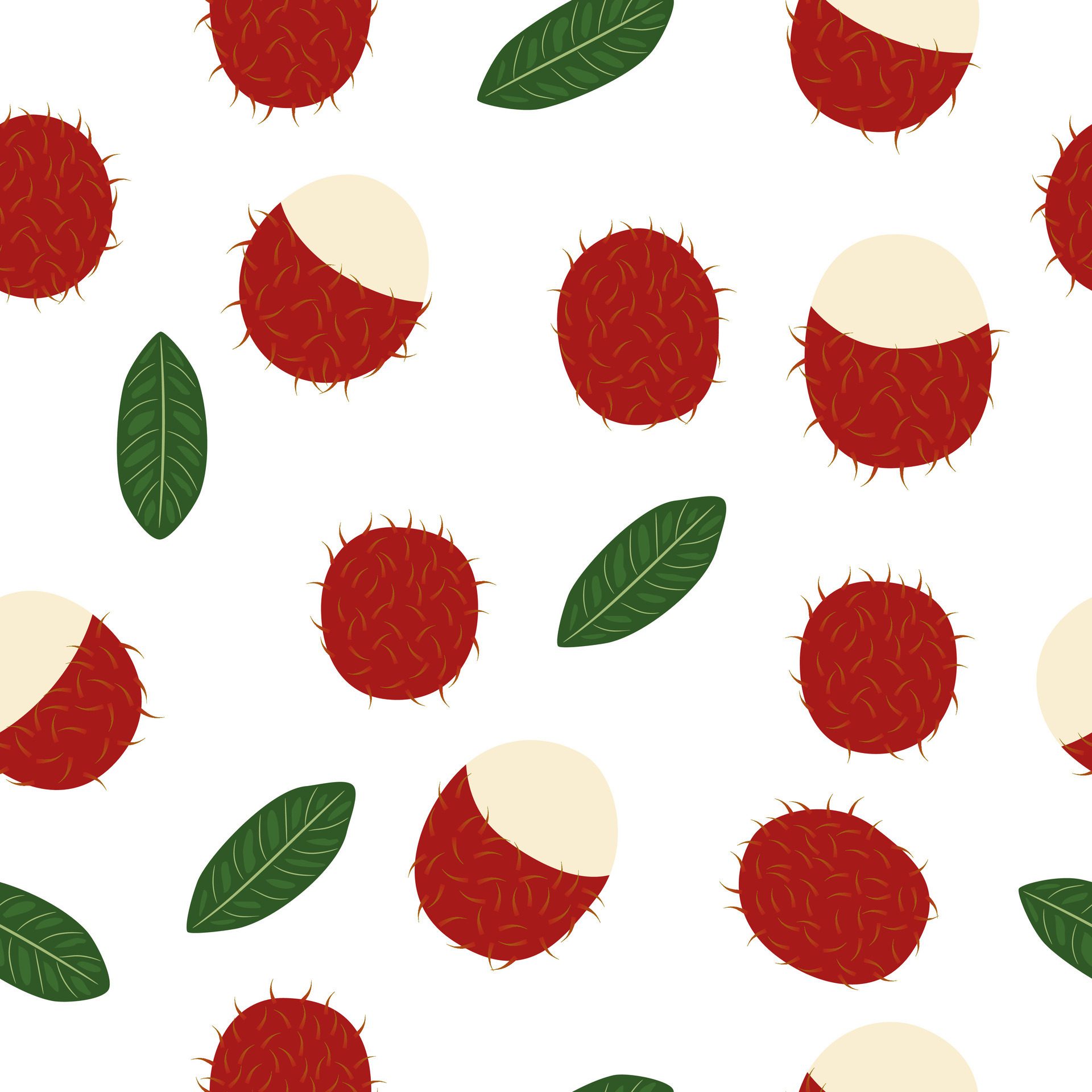 Fresh Rambutan Tropical Fruit Seamless Pattern On White Background Free Vector