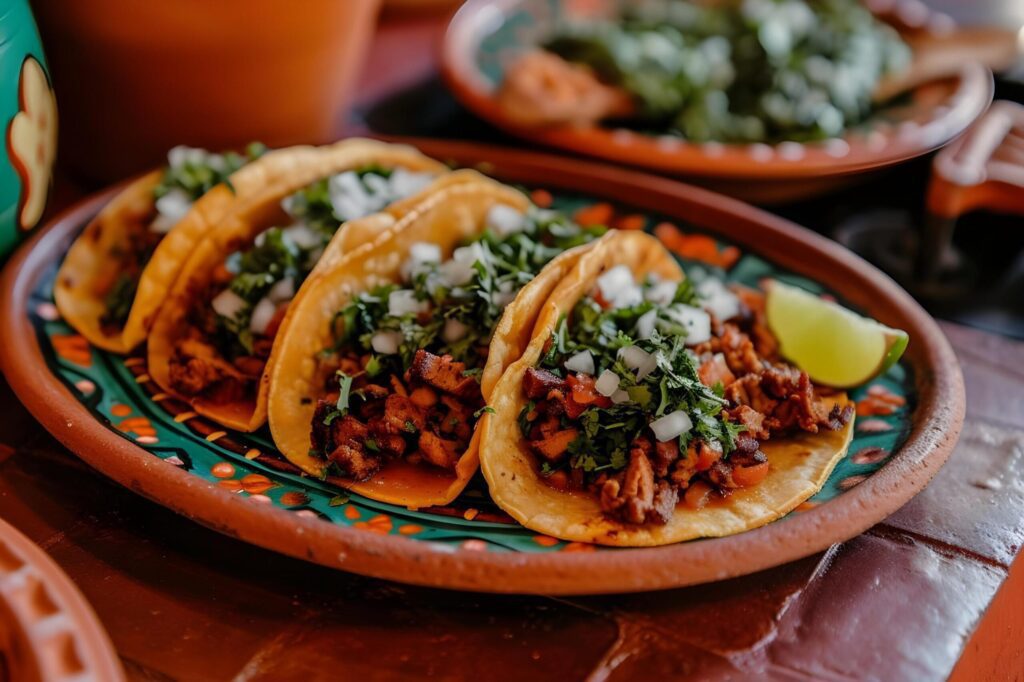 Aromatic Tacos al Pastor Traditional Pottery and Cookbook Style Free Photo